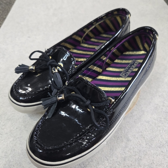 🐢 Sperry Patent Leather Black boat shoes Size 9 super shiny! - Picture 7 of 13